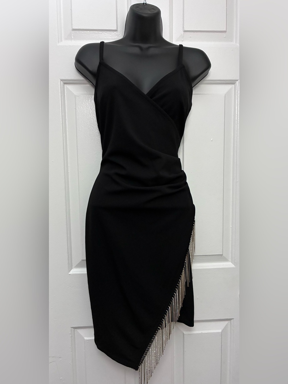 Almost Famous Black Fringe Rhinestone Mini Dress Size M